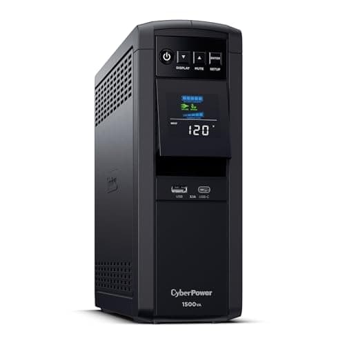 CyberPower CP1500PFCLCD PFC Sinewave UPS System, 1500VA/1000W, 12 Outlets, AVR, Mini Tower, Black