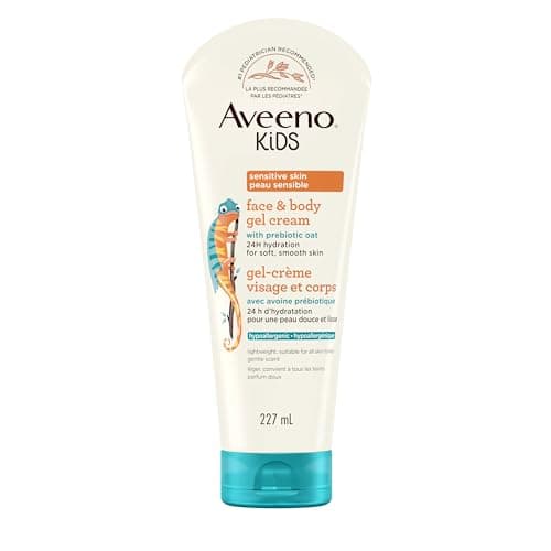 Aveeno Kids Face & Body Gel Cream, Prebiotic Oat Moisturizer, Hypoallergenic Lotion, Sensitive Skin Body Cream, 227 mL