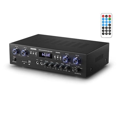 Donner 4 Channel Bluetooth 5.0 Stereo Audio Power Amplifier, 440W Peak Power Home Theater Stereo Receiver with USB, SD, FM, 2 Mic in Echo, RCA, LED, Speaker Selector for Studio, Home Use - MAMP5