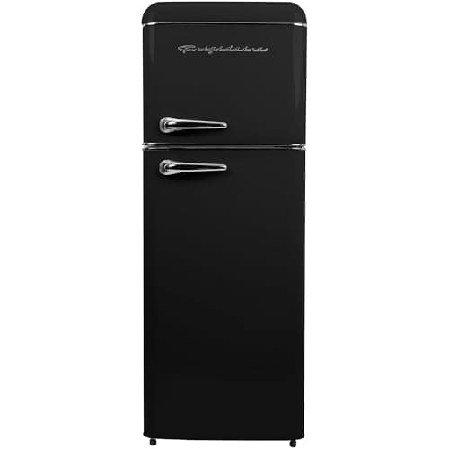 Frigidaire EFR756-BLACK EFR756, 2 Door Apartment Size Retro Refrigerator with Top Freezer, Chrome Handles, 7.5 cu ft, Black