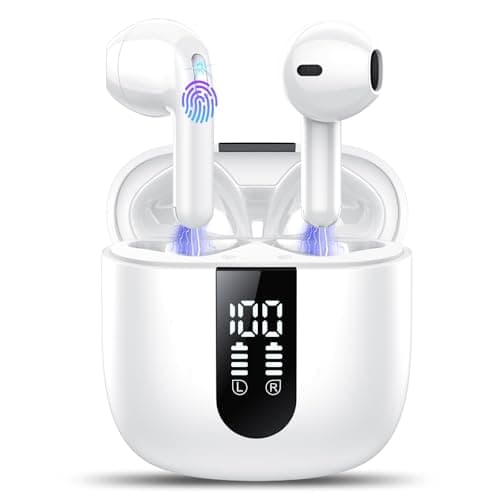 Wireless Earbuds, Bluetooth 5.4 Headphones, HiFi Stereo with 4 ENC Noise Cancellation in-Ear Bluetooth Earbuds, 50H Playback, LED Display, Touch Control, IPX7 Waterproof Ear Buds, White