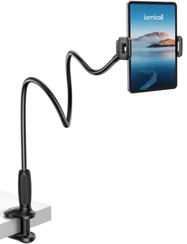 Lamicall Gooseneck Tablet Holder for Bed - [Effortless-Adjust Tapered Tube] Flexible Arm Tablet Holder, Adjustable iPad Stand for Bed, Desk Clamp Mount for 4.7-13" iPad, Kindle, Switch, Galaxy, iPhone
