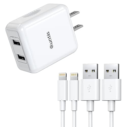 iPhone iPad Charger Mfi Certified, Quntis 2 Pack 6ft Lightning Cable with Dual Port iPhone iPad Charger Block, Compatible with iPhone 14 13 12 11 SE XR Xs Max X 8 7 6, iPad Air Mini, Airpods - White