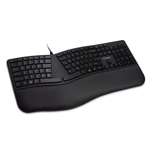 Kensington Pro Fit Ergonomic Wired Split Keyboard, Full Size, Built-in Wrist Rest, Low Profile, Quiet and Spill-Proof Keys - Black (K75400US)