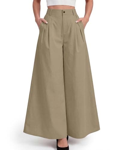 Bsubseach Women Wide Leg Pants High Waisted Work Palazzo Pants Summer Business Casual Trousers with Pockets Khaki M