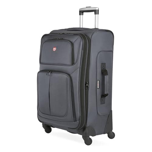 SWISSGEAR Sion Softside Expandable Spinner Luggage Durable Lightweight Travel Suitcase, Dark Grey, Carry-On 21-Inch