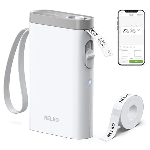 Nelko Label Maker Machine with Tape, P21 Portable Bluetooth Label Printer, Wireless Built-in Cutter Sticker Maker Mini Label Makers with Multiple Templates for School Organizing Office Home, White