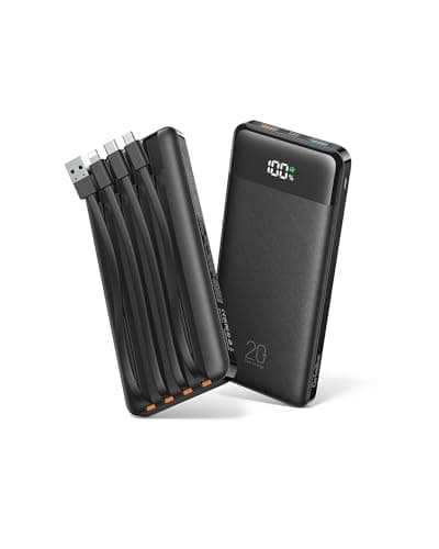 20000mAh Power Bank Fast Charging, Portable Charger with 4 Built-in Cables & 6 Outputs, 20W PD USB C Battery Pack Compatible with iPhone 16/15, Galaxy, Android, iPad & More (Travel Essential)