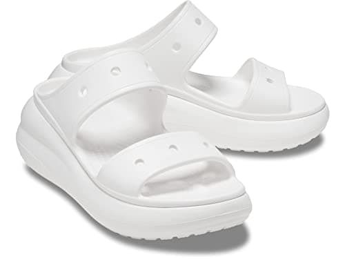 Crocs Unisex-Adult Classic Crush Sandals | Platform Sandals, White, 11 Men/13 Women