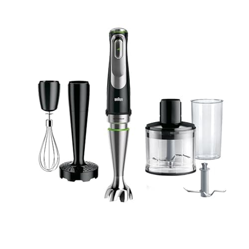 Braun MQ9137XI MultiQuick 9 Handheld Blender with iMode Technology, Turbo Boost, Stainless Steel Blades, EasyClick System, Whisk, Masher, Mini Chopper with Ice Blade, Blending Wand & 20oz Beaker, 700W