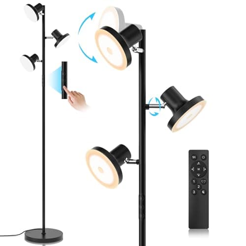 SIBRILLE 36W LED Tree Floor Lamp, Super Bright Standing Lamp with Remote & Touch Control, 4 Color Temperatures,3 Rotatable Lights, Dimmable Floor Lamps for Living Room, Bedroom, Office