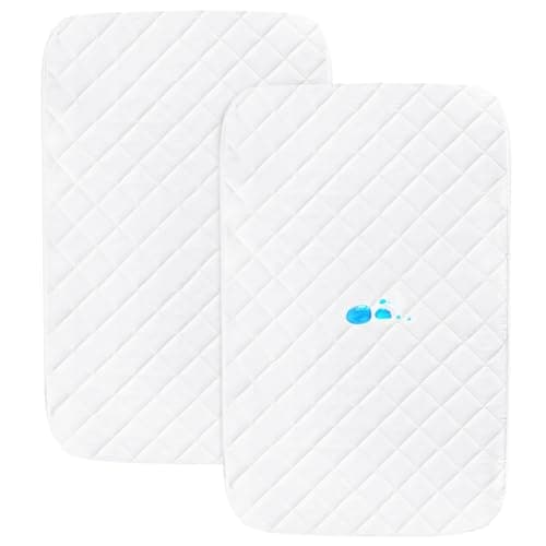 Bassinet Mattress Pad Cover Fit for Baby Delight/Mika Micky/Dream On Me Lotus/ANGELBLISS/KoolerThings (3 in 1) Bedside Sleeper, Waterproof Bassinet Mattress Protector Quilted Bassinet Sheets 2 Pack