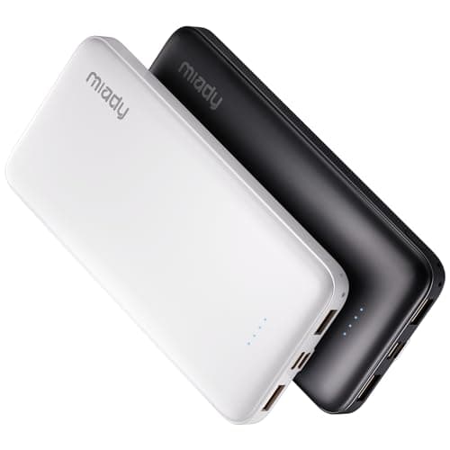 Miady 2-Pack 10000mAh Dual USB Portable Charger, Slim USB-C Power Bank, Travel Battery Pack 3 Outputs 2 Inputs Compatible with iPhone 17/16/15/14 Galaxy S24/22 Google iPad Android etc