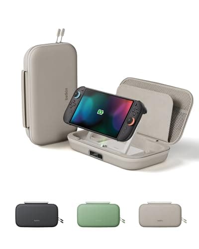 Belkin Charging Case Pro for Nintendo Switch 2, 10,000mAh Power Bank, 30W Fast Charging w/Kick Stand - Hard Shell Travel Case, 12 Game Card Slots, AirTag Holder, Portable Gaming Storage Case - Sand