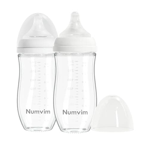 Numvim Natural Glass Baby Bottles Gentle & Extra Slow Flow, Newborn Breastfeeding Bottle with Anti Colic Nipple for 3 Months Babies, White (8 Ounce), 1 Count (Pack of 2)