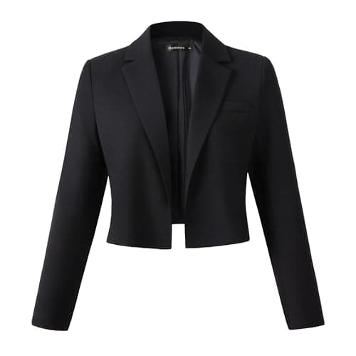 Beninos Womens Long Sleeve Open Front Crop Blazer Jacket (806 Black, M)