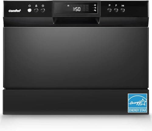 COMFEE’ Countertop Dishwasher, Energy Star Portable Dishwasher, 6 Place Settings, Mini Dishwasher with 8 Washing Programs, Speed, Baby-Care, ECO& Glass, Black, 19.7 x 21.65 x 17.24 Inches, 46 Pounds