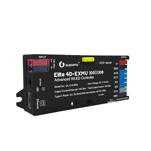 GLEDOPTO ESP32 WLED LED Strip Light Controller with 4 Outputs Ethernet WiFi Dual Control Sound Reactive UART Energy Save Relay 20A Pluggable Fuse DIY Dynamic WS2811/12 SK6812 WS2815 Addressable LED
