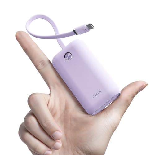 iWALK Portable Charger for iPhone with Built in USB C Cable, 10000mAh mini Power Bank with LED Display, 22.5W powerbank Fast Charging for iPhone 15/16 Series/Samsung S22/23 Series/Android - Purple
