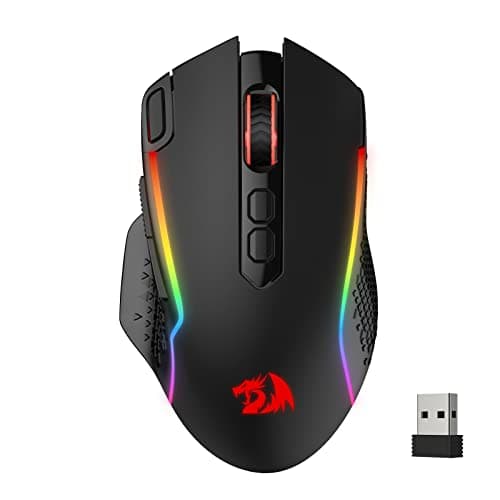 Redragon M810 Pro Wireless Gaming Mouse, 10000 DPI Wired/Wireless Mouse w/Rapid Fire Key, 8 Macro Buttons, 45-Hour Durable Power Capacity and RGB Backlit for PC/Mac/Laptop