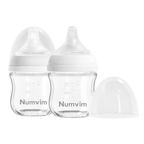 Numvim Natural Glass Baby Bottles Gentle & Extra Slow Flow, Newborn Breastfeeding Bottle with Anti Colic Nipple for 0 Months Babies, White (3 Ounce), 1 Count (Pack of 2)