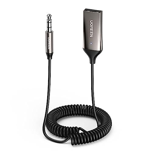 UGREEN Aux to Bluetooth 6.0 Adapter 3.5mm Bluetooth Receiver for Car USB 2.0 to 3.5mm Jack Kit with Built in Microphone Aux Input for Hands Free Calls Compatible with Car Speaker and Home Audio