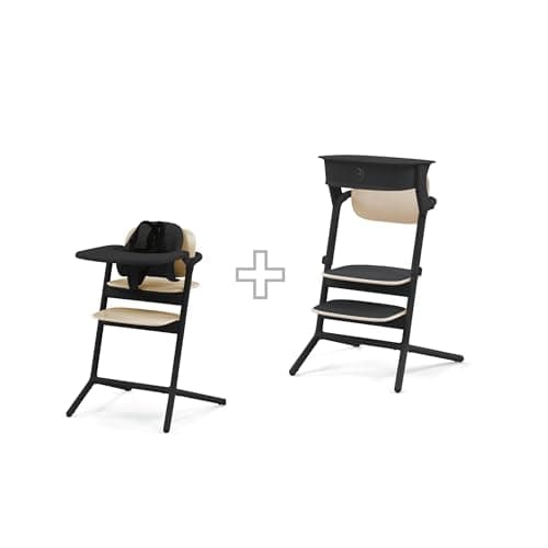 Cybex LEMO 3-in-1 High Chair with Training Tower Included, Adjustable from 6 Months to 99 Years, Baby Set with Tray, Tool-Free Adjustment, Ergonomic Design, Sand Black