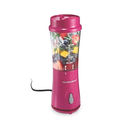 Hamilton Beach Personal Blender for Smoothies & Protein Shakes, Portable Single Serve Blender with Travel Lid, 14 oz BPA-Free Jar, 175W, Compact Countertop Blender, Raspberry, 51131G