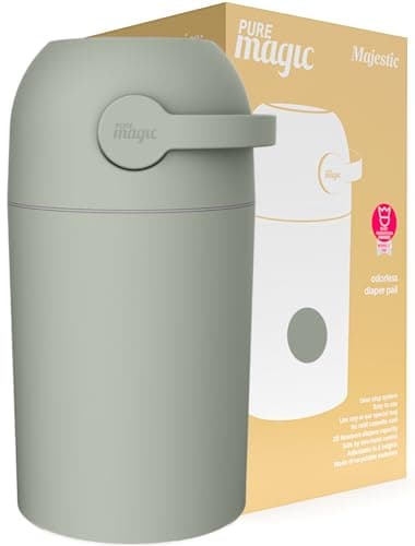 Pure Magic Diaper Pail Majestic, Patented Odor-Stop System, Use Any Garbage Bag, One Hand Free Lever, A Roll of Bag incld. (Lichen)