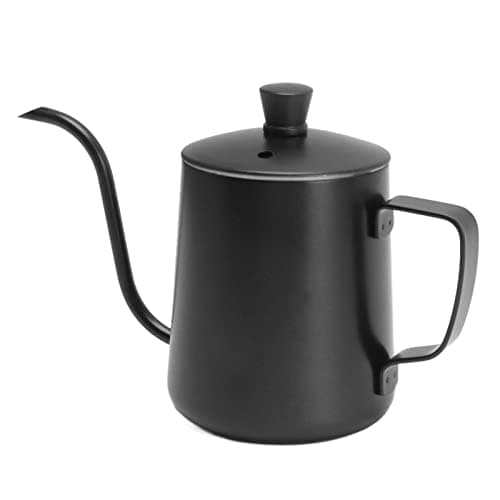 ZJchao Gooseneck Stainless Steel Pour Over Kettle Long Narrow Spout Hand Drip Coffee Tea Pot for Home Office Cafe (350ML Black with Lid)
