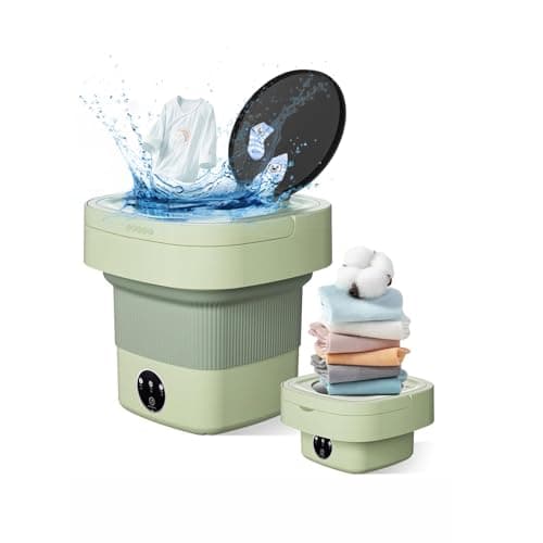 Portable Washing Machine, Mini Foldable Washer and Spin Dryer, Small Lightweight Collapsible Bucket Washer for Camping, Travelling, Apartment (Green)