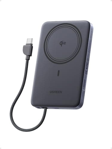 UGREEN Magflow Air Qi2 15W Magnetic Power Bank 10000mAh, Wireless Portable Charger with Built-in USB-C Cable, 30W Fast Charging Battery Pack, MagSafe Compatible for iPhone 17/16/15/14 Pro Max, Black