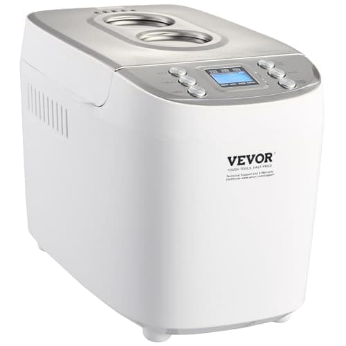 VEVOR 15-in-1 3LB Dough Machine, Bread Maker, Nonstick Ceramic Pan Automatic Breadmaker with Gluten Free Setting, Whole Wheat Bread Making, Digital, Programmable, 3 Loaf Sizes, 3 Crust Colors, White