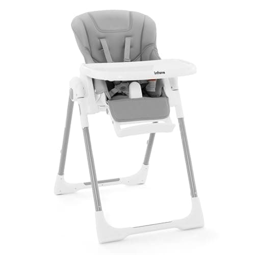 INFANS High Chair for Babies & Toddlers, Foldable Highchair with Multiple Adjustable Backrest, Footrest and Seat Height, Removable Tray, Detachable PU Leather Cushion, Built-in Rear Wheels (Grey)