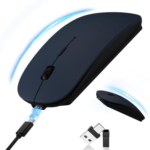 2026 Bluetooth Wireless Mouse with Jiggler, Silent Slim Rechargeable Mouse, USB-A/USB-C Receiver, Dual Mode BT5.2 & 2.4G, Adjustable DPI Optical Mouse for MacBook, iPad, Chromebook, Laptop, PC -Blue