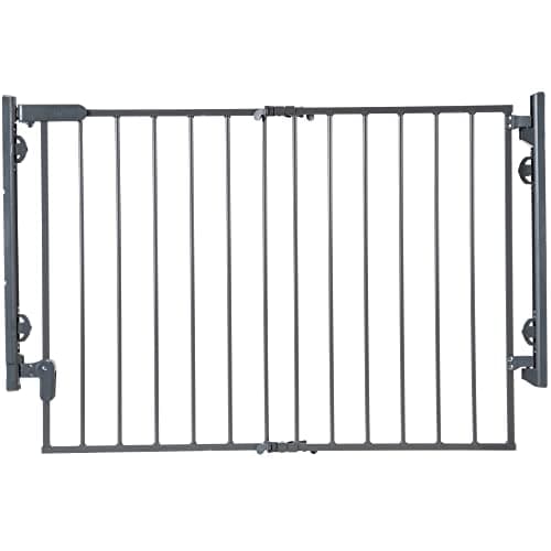 Safety 1st Ready to Install Baby Gate - 29-42" Wide, 30" Tall, Fully Assembled. Hardware Mounted, Swing Open Gate, Top of Stairs, Between Rooms, Easy to Install, Grey