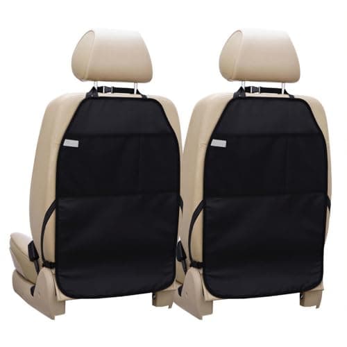 Viaviat Car Seat Protector Large Kick Mat 2 Pack Durable Water Resistant Auto Seat Back Covers with 2 Mesh Pockets Protection Against Dust Mud Scratches (Black, 2-Pack)