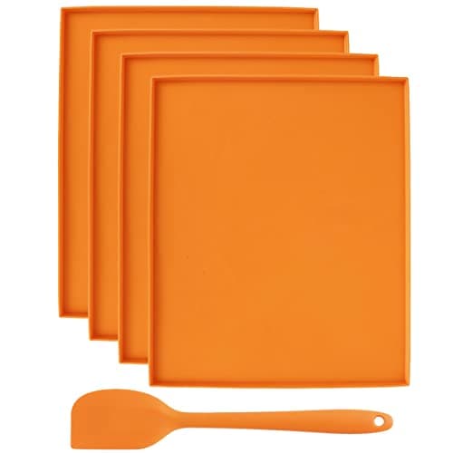 4PCS Silicone Dehydrator Sheets with Edge Non-Stick Dehydrator Mats Reusable Dehydrators Trays with Silicone Scraper for Fruit Leather Liquid Meat Vegetables Herbs (Orange)