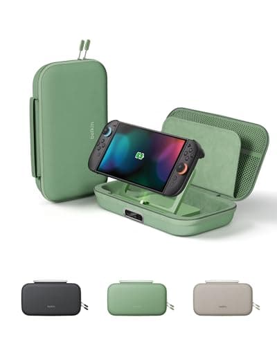 Belkin Charging Case Pro for Nintendo Switch 2, 10,000mAh Power Bank, 30W Fast Charging w/Kick Stand - Hard Shell Travel Case, 12 Game Card Slots, AirTag Holder, Portable Gaming Storage Case - Sage