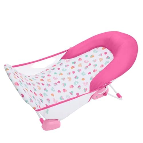 Disney Baby Minnie Mouse Foldaway 2-Position Baby Bath Seat, Adjustable Support for Sink or Bathtub, Ages 0-6 Months up to 20 Pounds, Machine-Washable Sling, by Bright Starts