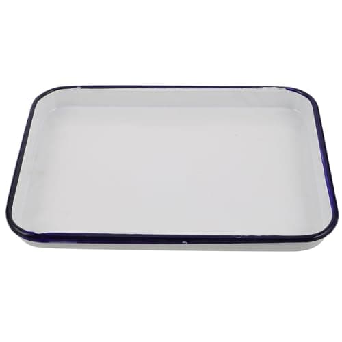 Ipetboom Baking Dish Roaster Pan Retro Rectangular Nonstick Enamel White Easy for Oven Cooking and Serving