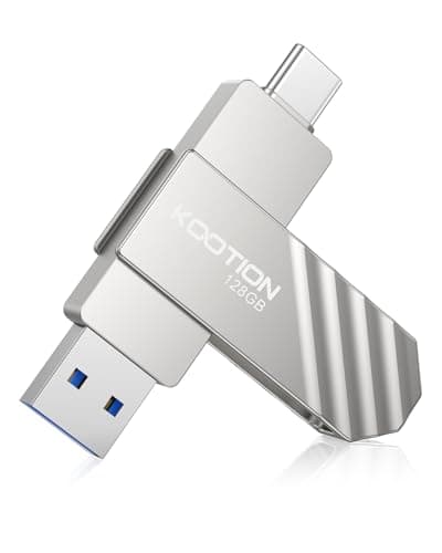 KOOTION USB C Flash Drive 128 GB Dual 2-in-1 USB 3.2 Drive Swivel C-Type Flash Drive, Read Speed up to 450MB/s Memory Stick with Keyhole Pen Drive, Silver