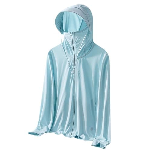 UPF 50+ Cooling Jackets for Women Zip Up UV Sun Protection Lightweight Jacket with Hoodie Brim Long Sleeve Sun Shirts(Light Blue,Large)