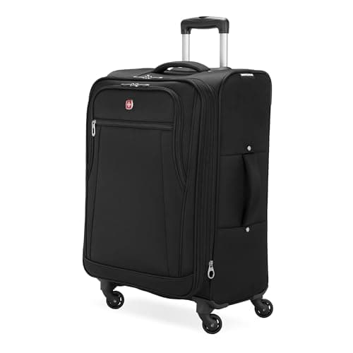 SwissGear Cross Country Softside Lightweight Expandable Spinner Luggage, Black, Checked-Large 28-Inch