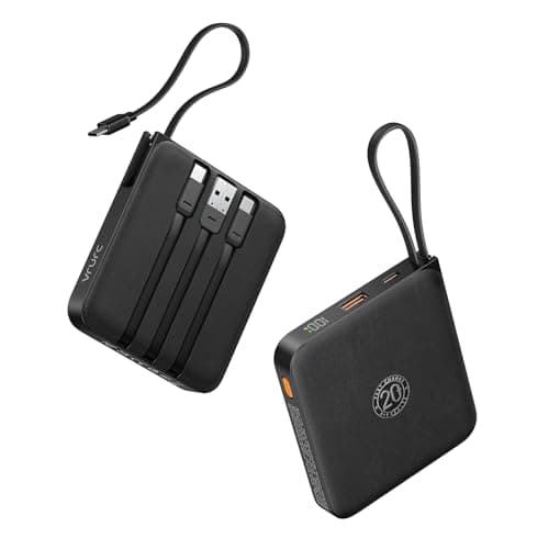 Portable Charger Built-in Cables, PD 20W for iPhone, 10000mAh Fast Charging Power Bank, 22.5W USB C Mini Battery Pack, Travel Essentia for iPhone Series & More Phone, Black
