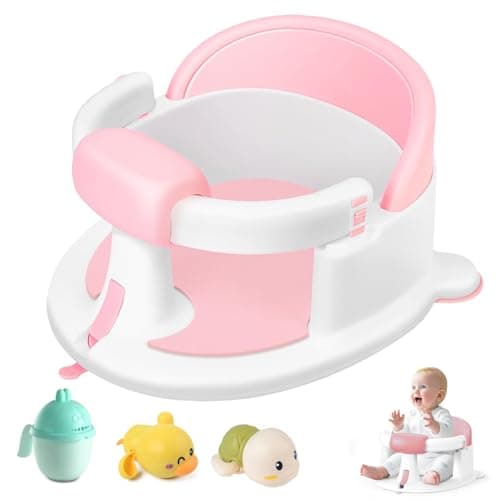Baby Bath Seat for Babies 6 Months & Up, Toddler Bath Seats for Babies Sitting Up, Non-Slip Infant Bath Tub Chair with Suction Cups & Soft Cushion for Shower, Compact Toddler Bathtub Seat,Pink