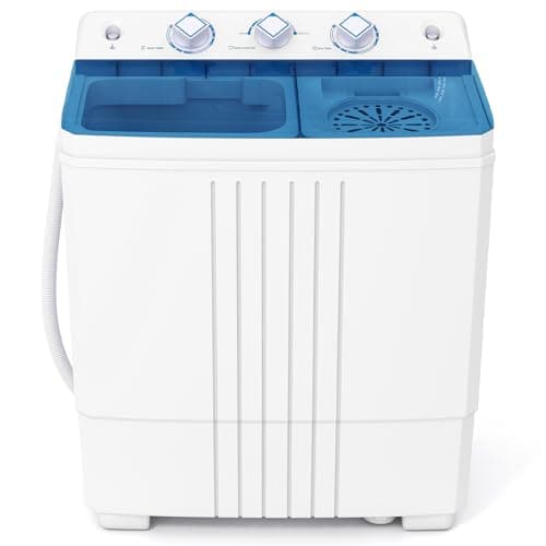 DORTALA Portable Washing Machine, 20Lbs Twin Tub Washer & Spinner Combo with Inlet and Drain Hose, Semi-Automatic Apartment Laundry Washer for Dorm & RVs, White & Blue
