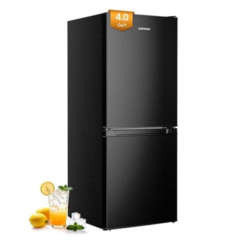 Upstreman 4.0 Cu.Ft Mini Fridge Double Door with Bottom Freezer Small Refrigerator for Apartment Fridge Black BM40