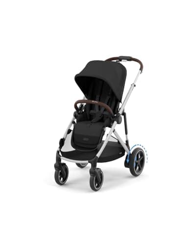 Cybex e-Gazelle S Stroller with Electronic Assist – Forward Power and Downhill Break, Rocking Feature, Modular Double Stroller, 20+ Configurations, Awarded Best Inventions 2024, Moon Black/Silver