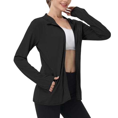 Women's UPF 50+ Sun Protection Jacket Full Zip Lightweight Long Sleeve Athletic Hoodies Quick Dry Outdoor Shirt 2026 Black